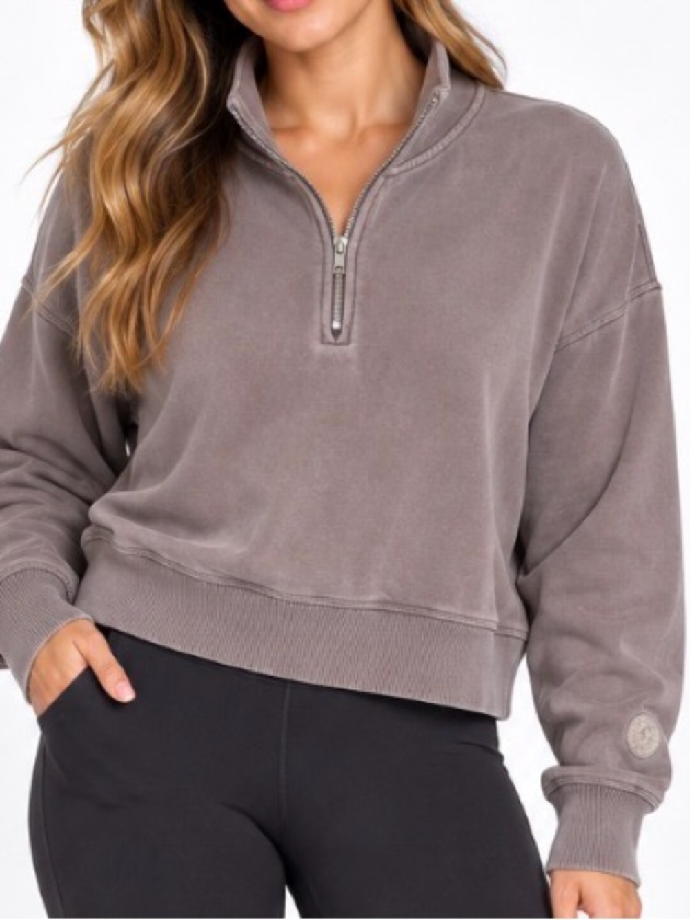 Victoria's Secret PINK Cropped Quarter-Zip Sweatshirt - Taupe SZ LG